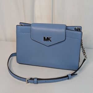 Michael Kors Mott French Blue Crossbody Large Clutch Purse EUC